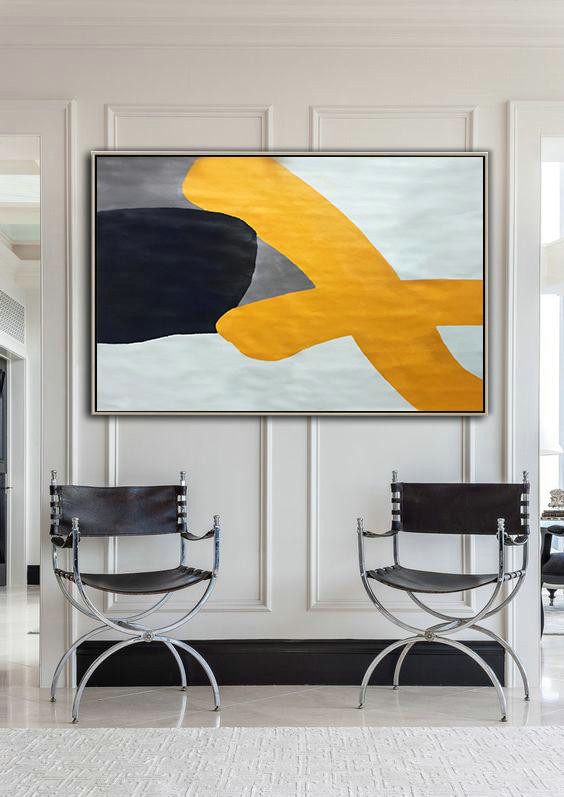 Original Artwork Extra Large Abstract Painting,Oversized Horizontal Contemporary Art,Colorful Wall Art,White,Yellow,Black,Grey.Etc
